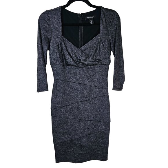 WHBM Charcoal Bandaid Sheath Dress 2 Sweetheart Stretch Tiered Sparkle Party - Picture 1 of 9